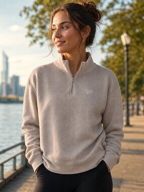 Reebok Women's Light Tan Quarter-Zip Sweatshirt